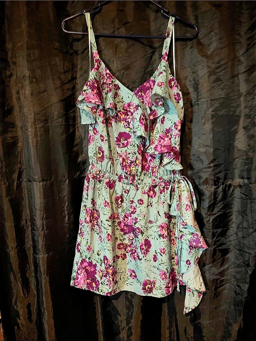 Floral Mini Dress in Green & Pink Like New